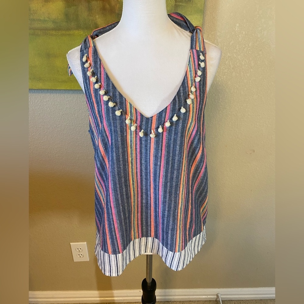 T.H.M.L. by Anthropologie Sleeveless Pom Pom Blouse, Size M